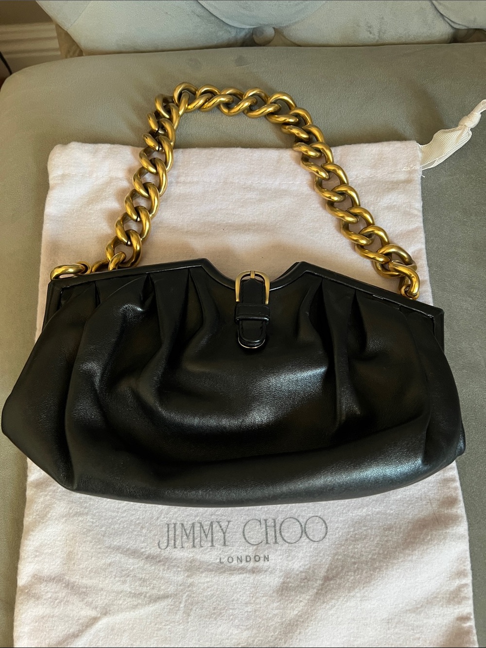Jimmy Choo Black Leather Shoulder Bag with Gold Chain Strap with bangle bracelet - Picture 5 of 15
